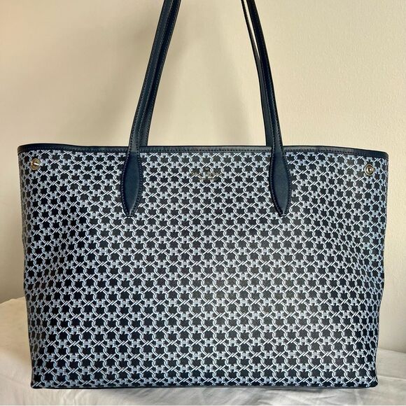 KATE SPADE Navy Blue Geometric Link Tote Surprise Knott Laptop Work Shoulder Bag - Picture 5 of 15